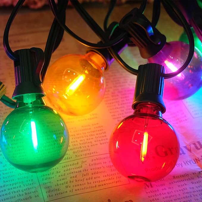 SUNSGNE G40 LED Christmas Replacement Globe Light Bulbs, Shatterproof Round Christmas Light Bulbs for Outdoor Indoor Decor - Clear Multicolor - 25 Pack, E12 Base