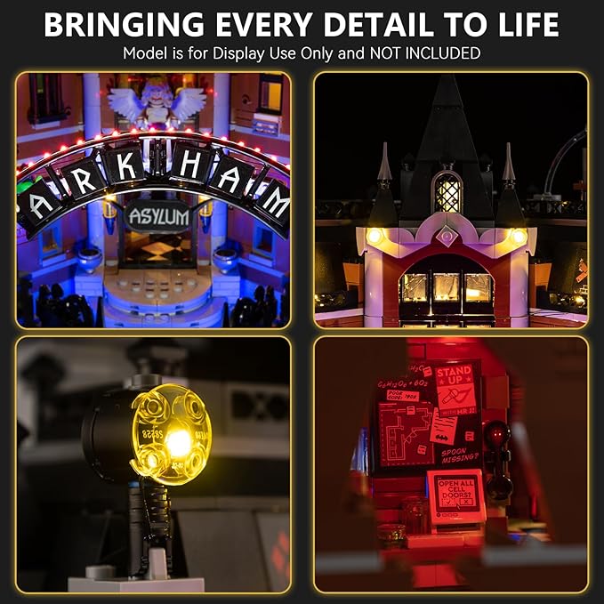 BrickSoul Advanced RC Light Kit for Lego Arkham Asylum 76300 Building Set | Upgraded Wireless ON/Off & Dimming & Zonal Lighting with Hidden Cable Tech | Easy Install (76300 Set NOT Included)