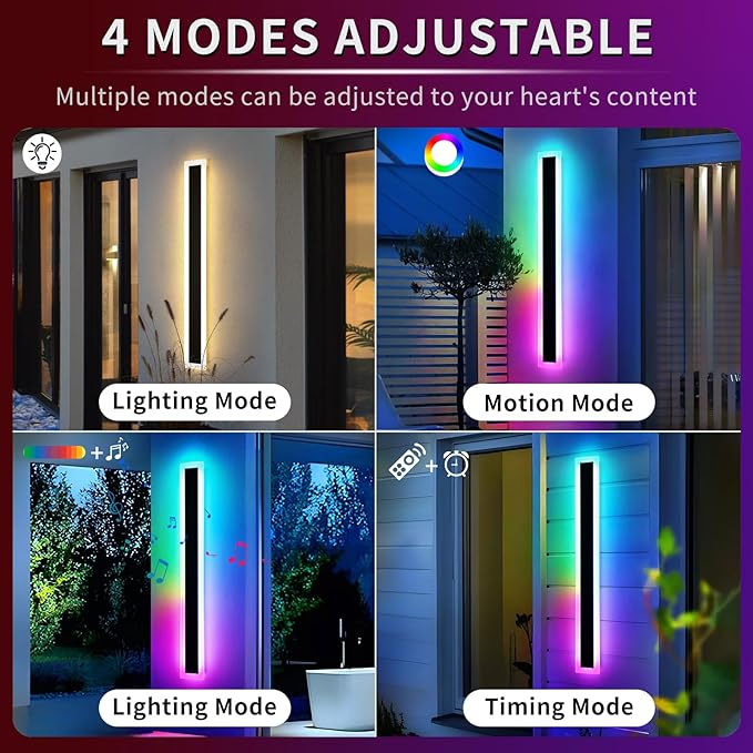 Mikeru Upgraded Widened RGB Long LED Wall Lights, 2Pack 31.4inch Outdoor Sconces RGB/Warm/White Dimmable Outdoor Wall Lights Exterior Front Porch Light Ip65 Waterproof Wall Sconce with Remote Control