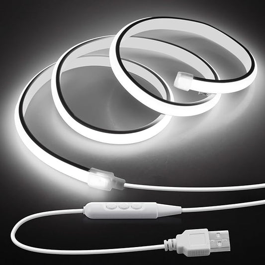 5V USB COB LED Light Strip with Dimmer 3.3FT Daylight White LED Rope Lights Indoor Tunable 6000K Super Density 320LEDs/M IP67 Waterproof LED Tape Light for Bedroom TV Backlight Mirror Decor