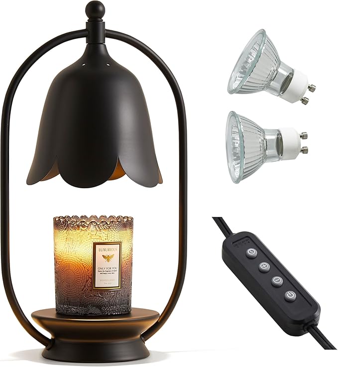 Black Flower Candle Warmer Lamp, Christmas Gift New Year Present Wedding Lamp - Timer Dimmable, Bedroom House Aesthetic Living Girls Women Mom Room New Home Decor