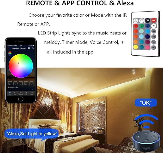 MIHEAL Led Light Strip,WiFi Wireless Smart Phone Controlled Strip Light Kit 32.8ft 300leds 5050 Waterproof IP65 LED Lights,Compatible with Android and iOS System,Alexa