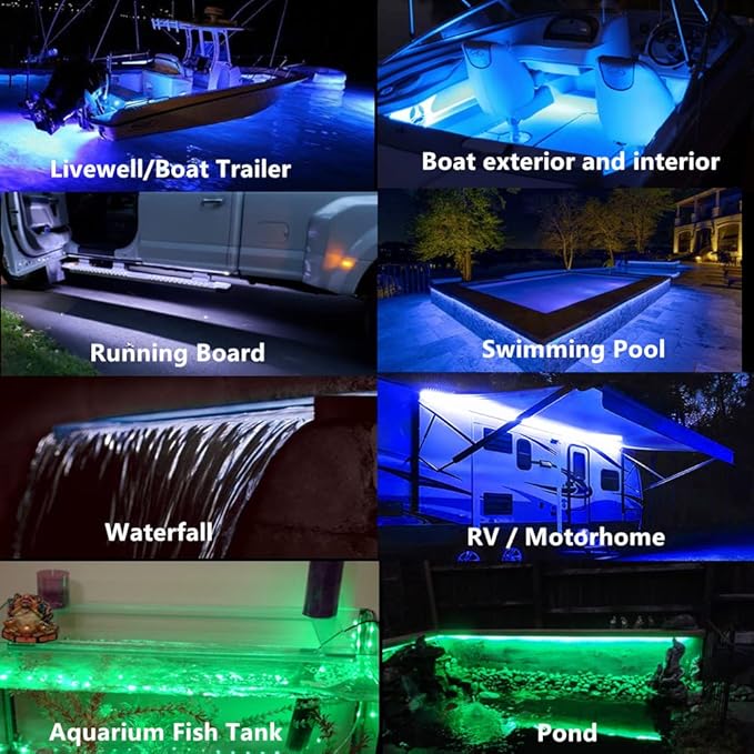 Marine Submersible Boat LED Strip Lights, 12V 4FT IP68 Waterproof Underwater Led Lights, Boat Interior Light, Boat Deck Light Courtesy Lighting for Night Fishing Pontoon Kayak Boats, White