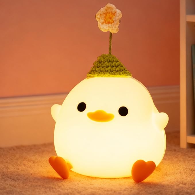 Dodo Duck Night Light, Cute Flower Duck Nursery Lamp, Portable USB Rechargeable Timer Dimmable, Silicone LED Bedside Nightlight, Best Home Bedroom Decor Gift to Kids