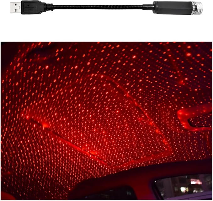 USB Projector Night Light, Highlighted Car Roof Light, Auto Interior LED Romantic Atmosphere Light, Adjustable Night Lamp for Bedroom Party, Universal Decor Car Accessories (Red)
