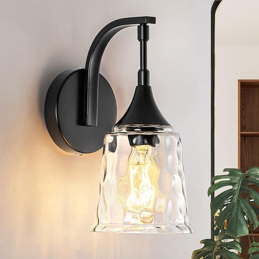 Black Wall Sconce，Modern Bathroom Wall Sconce Lights with Clear Glass Shade, Farmhouse Vanity Light Fixtures for Bedroom Mirror Hallway Entryway