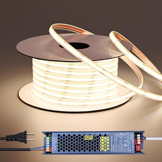 24V COB LED Strip Lights Outdoor Waterproof 65.6FT, 4000K Natural White Dimmable IP67 CRI 93 LED Rope Light with Power Supply for Bedroom Living Room Garden Commercial House