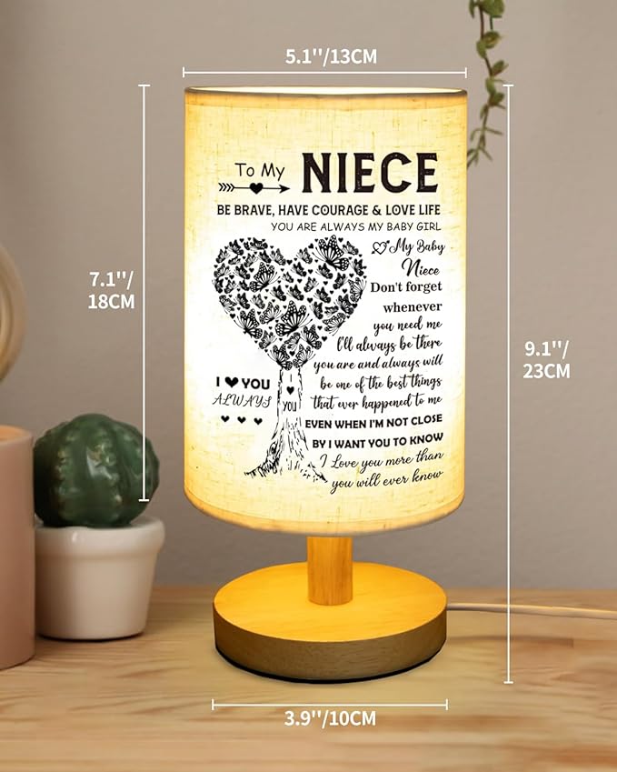 Niece Gifts from Auntie, to Niece Fabric Table Lamp, Mothers Day Graduation Birthday Gifts for Niece from Aunt, Bedside Table Lamp Easter Gifts for Niece Adults