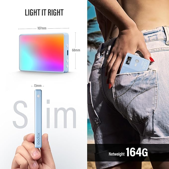 GODOX MA5R LED Fill Light with Soft Diffuser Magnetic Charging Phone Selfie Lighting Mini on Camera Lights 1800K-10000K 14 FX Modes for Selfies, YouTube, TikTok, Vlogging, Video Conferences (Blue)