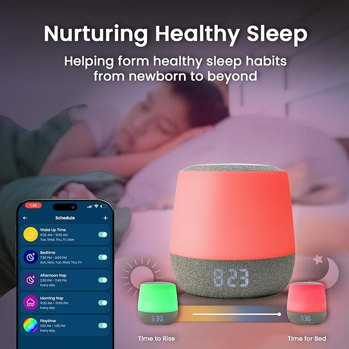 Babysense Dreamer 2.0 Baby Sound Machine with Night Light | 2nd Gen | 28 Soothing Sounds | Toddler Sleep Trainer | App-Controlled White Noise Machine | Sleep Timer | 2.4GHz WiFi | US Only