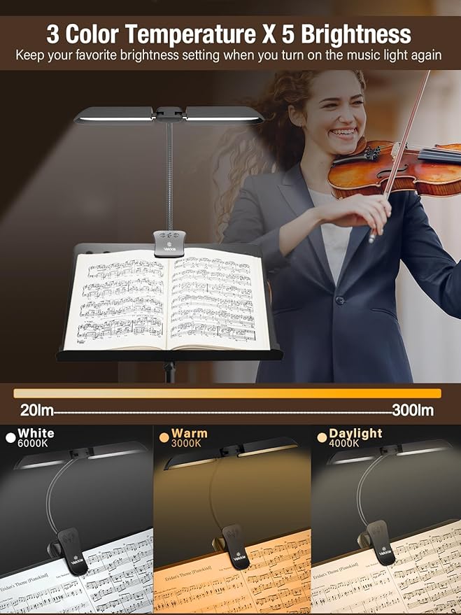 Vekkia 96 Led Rechargeable Music Stand Light - Folding Clip On Piano Lamp, Portable Professional with 5 Brightness×3 Color Temperature for Grand Piano and Book Reading