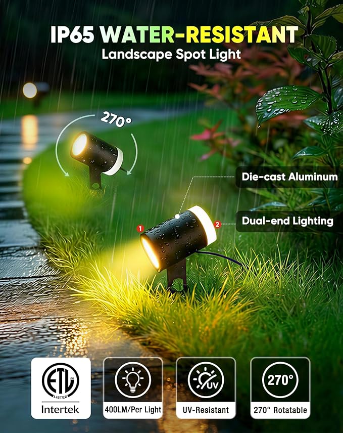 GZBtech Waterproof Landscape Spotlights, 24V RGB+IC+CCT Color Changing Outdoor Pathway Lighting, App&Remote Control Work with Alexa, Aluminum Dimmable LED Spot Light for Garden Yard Decor, 4 Pack