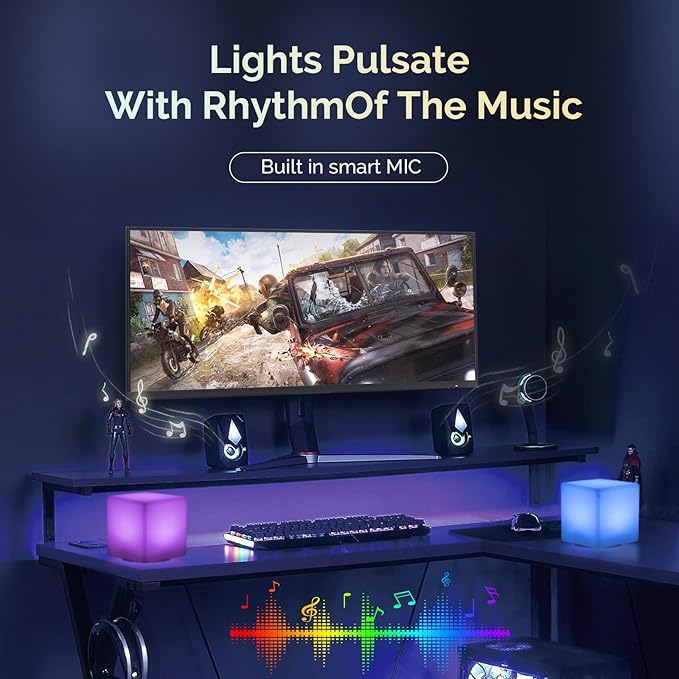 LOFTEK Smart LED Cube Lights, RGBCW Color Change Atmosphere Lights Rechargeable Bedside Lamp, Music Sync,Timer, Dimmable Night Lights for Bedroom, Compatible with Alexa & Google Assistant