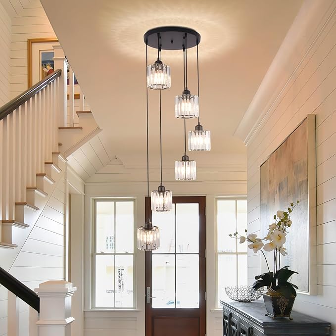 Retro Crystal Chandelier Large Foyer Chandeliers for High Ceilings Modern Flush Mount Chandelier for Kitchen Island Staircase Foyer Entryway 6 Lights