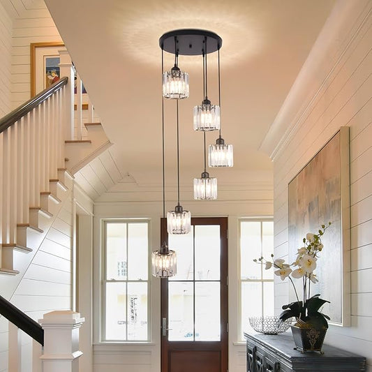 Retro Crystal Chandelier Large Foyer Chandeliers for High Ceilings Modern Flush Mount Chandelier for Kitchen Island Staircase Foyer Entryway 6 Lights