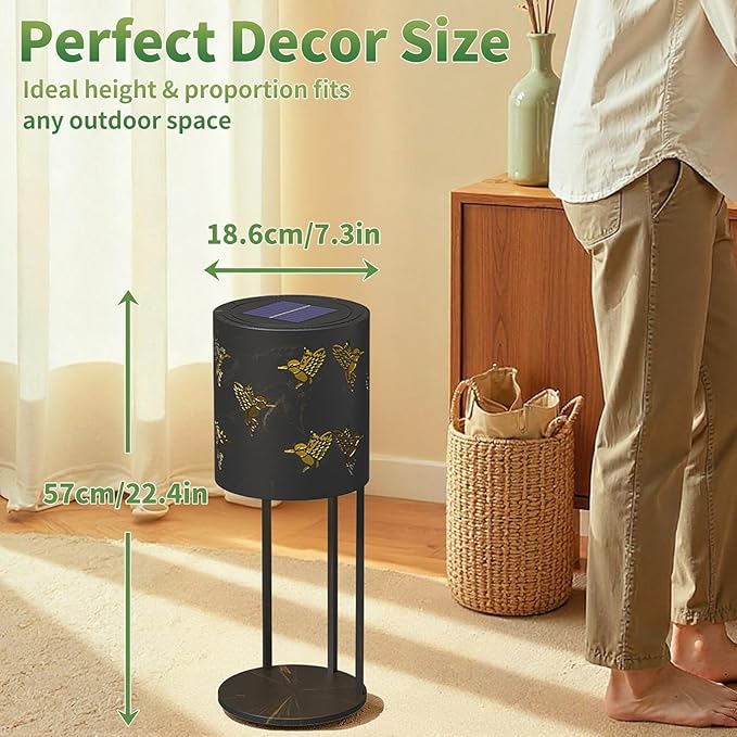Solar Garden Plant Lights: Outdoor Waterproof Decorative Lamp with Flower Stand, Solar-Powered Yard Patio Outside Floor Decoration Lantern with Hummingbird Pattern for Festival Decor