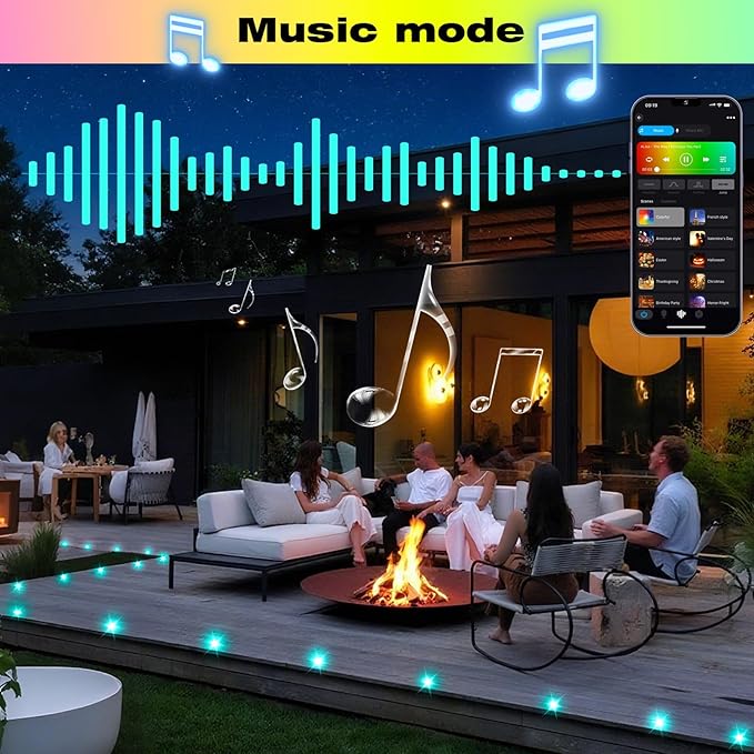 FVTLED LED Deck Lights Kit, 10pcs Φ1.22 WiFi Smart Phone Control Low Voltage Recessed RGBW Deck Lighting Waterproof Outdoor Yard Path Stair Decor, Black