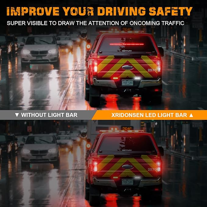 XRIDONSEN 35 inch Traffic Advisor Red Emergency Light Bar 48 LED Strobe Lights Safety Flashing Hazard Warning Lights Front/Rear Window w/Display Controller for Volunteer Firefighter Vehicles Fire POV