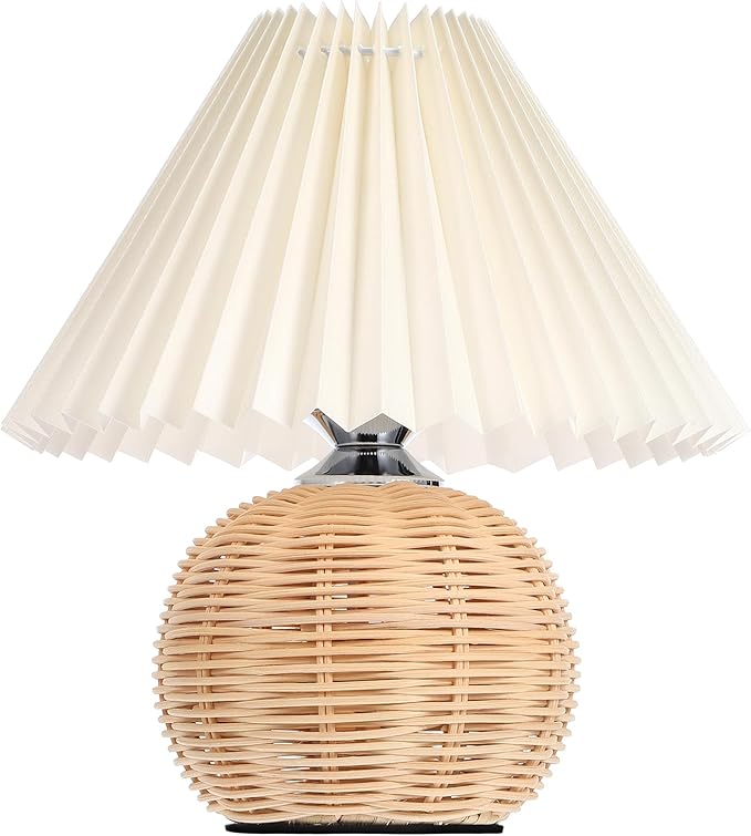 STOBAZA Table Lamp with Pleated Lampshade Small Night Light USB Port Soft Ambient Light for Bedroom Office Dormitory 11.02X9.44X9.44In Compact Bedside Desk Lamp