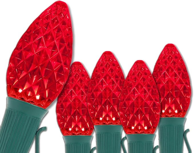 Wintergreen Lighting C7 OptiCore Red Outdoor Christmas Lights - LED Christmas String Lights, Outside Christmas Tree Lights; Green Wire (50 Lights, 50 ft)