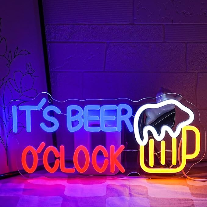 It's Beer O'Clock Neon Sign for Wall Decor Beer Neon light Dimmable USB Beer LED Sign Neon Beer Signs for Man Cave Garage Patio Home BAR Pub Nightclub Restaurant Decor