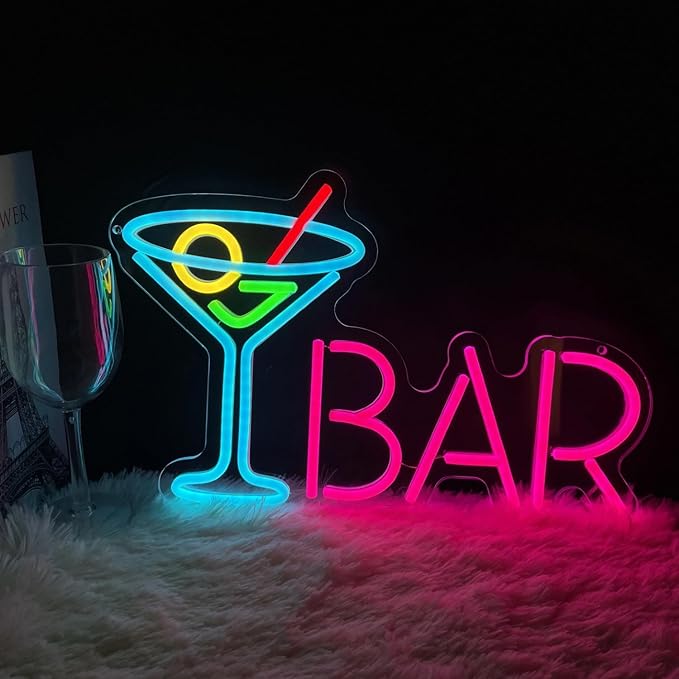 Neon Bar Sign - USB-Powered Blue Bar Wall Decor for Home Bar, Man Cave & Gaming Room, Multi-Scene LED Lighting with 3D Effects