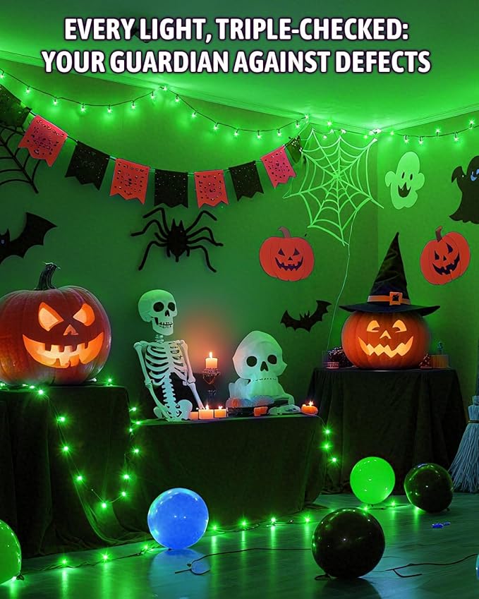 Halloween Lights Battery Operated, Green Fairy Lights with Timer Waterproof 9.8ft 30 LED Halloween Decorations for Outdoor Indoor Patio Home Party Garden Yard Decor