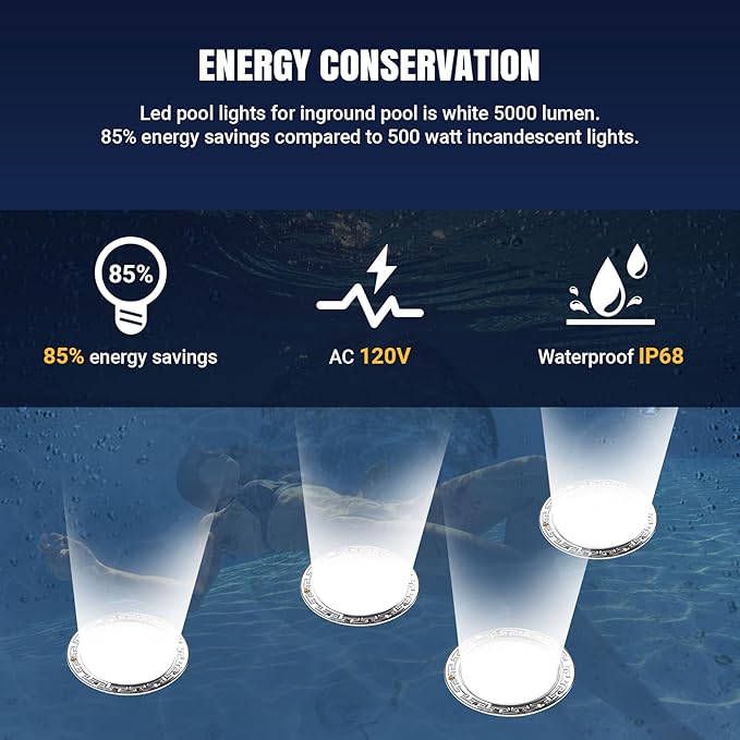 120V Pool Light for Inground Pools, 10 Inch LED Pool Lights with 50FT Cord, Underwater Swimming Pool Lights Suitable for 10 Inch Wet Niche, Input AC120V, 35W, White Light Pool Light