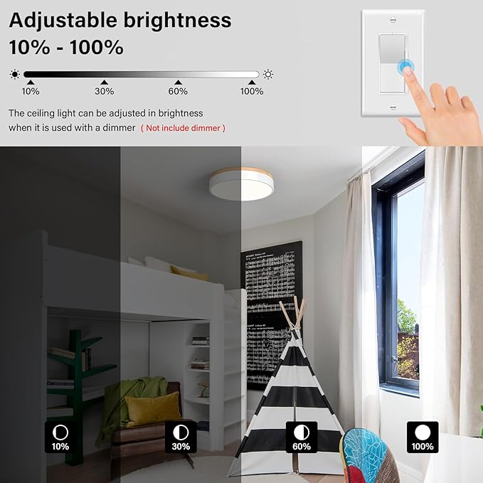 Modern Dimmable LED Close to Ceiling Light Minimalist Wood Oak Flush Mount Ceiling Light Fixture with Lampshade for Bedroom Living Room Bathroom Laundry Room (White-Dimmable, 11.8''/30cm)