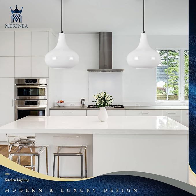 11" Milk White Glass Pendant Light – Modern Ceiling Hanging Fixture Matte Black for Kitchen Island, Dining Room, Hallway – E26 Base