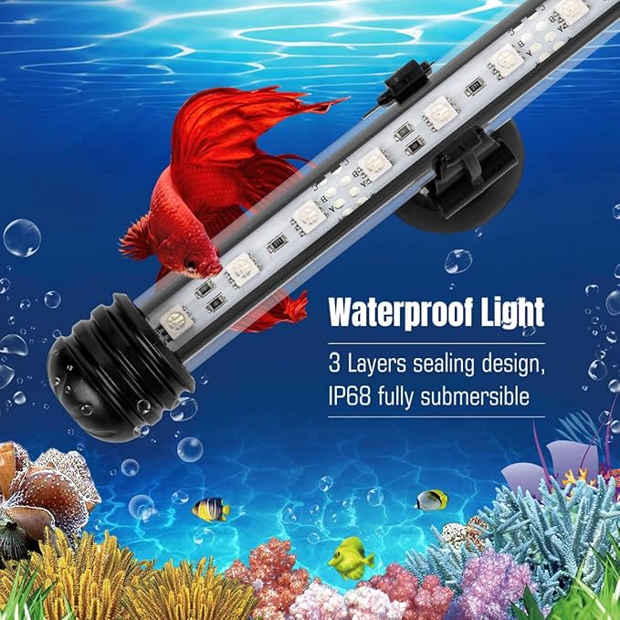 iKefe 15" Color Changing LED Fish Tank Aquarium Submersible Light with Remote/Colored Aquarium LED Tank Lights Fixture for Underwater Decorations, Plant Grow, Saltwater Freshwater Fish, KR5015