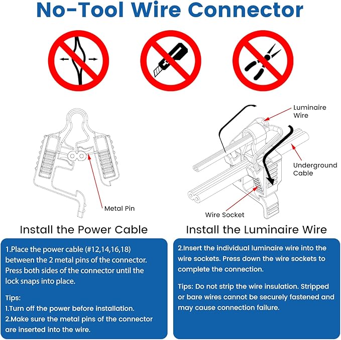 12 Pack Low Voltage Wire Connectors for Landscape Lighting, Compatible with #12/14/16/18 Gauge Underground Cable for Pathway Lights, Spotlight, In-ground Lights, Waterproof, UL Listed