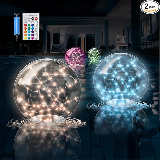 Solar Pool Lights Floating,Waterproof Magic LED Pool Decor with 7 Color Changing, Auto On/Off at Night,No Batteries Needed, Rechargeable for Outdoor Pools, Hot Tubs, Garden & Party Decor [2 Pack]
