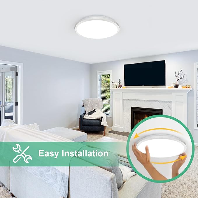 DELIPOP 2 Pack 12 Inch Ceiling Light, 24W Dimmable & 3000K-4500K-6000K 3 Color Selectable Ceiling Light for Indoor/Outdoor, Round Light Fixture for Bathroom, Bedroom, Kitchen, Hallway, Balcony