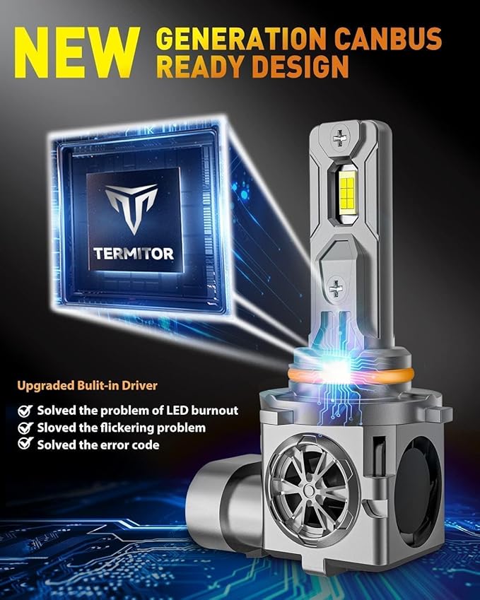 9005 9006 Light Bulbs Combo, 60000LM 900% Super Brighter, 6500K Cool White, 1:1 Mini Halogen Size 9005 HB3&9006 HB4 Fog Light With Cooling Fan, Plug and Play, Pack of 4