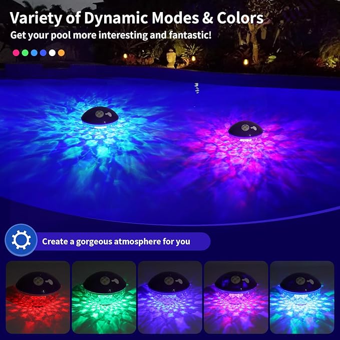 Blufree Floating Pool Speakers with Colorful Lights, Bluetooth Wireless Pool Speaker Floatable IP68 Waterproof, Built-in Mic & Crystal Clear Sound Bluetooth Hot Tub Speaker for Pool Party Outdoors