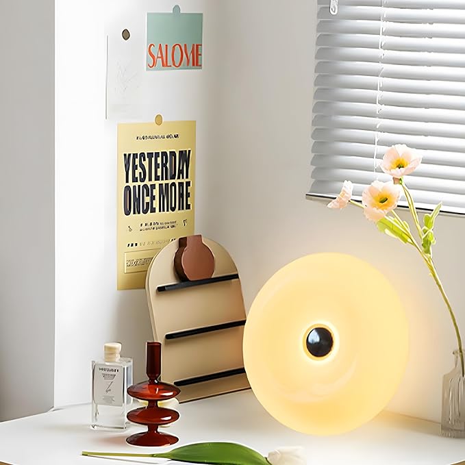 Creative Design White Donut Lamp, Plug-in Wall Sconse Or Table Lamp Dual Use Atmosphere Lamp, Modern Infinitely Dimmable White Wall Lamp Desk Light for Corridor, Bedsided Or Warm Decoration