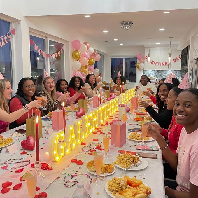 Honoson 14 Pcs Galentines Day Party Decorations Galentines Gang Lights up Sign Girls Ladies Galentine's Day Party Decorations Fireplace Table Decor