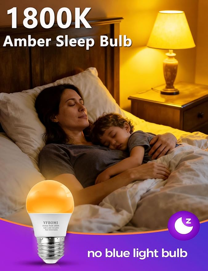 Amber Light Sleep Bulb, A15 1.5W 15 Watt Equivalent Light Bulbs 1800K 120V E26 Base,Low Watt Light Bulbs Table Lamp Bulb for Bedroom,Non-Dimmable 12 Pack