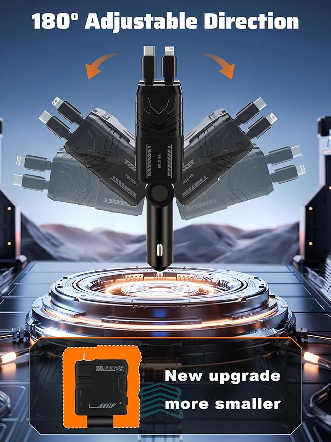 Retractable Car Charger with Retractable Cables (31.5 inch), 4 in 1 Super Fast Car Phone Charger, 2 USB Ports Car Charger Adapter, Compatible with iPhone 15 14 13 12 11 Pro Max, iPad, Pixel