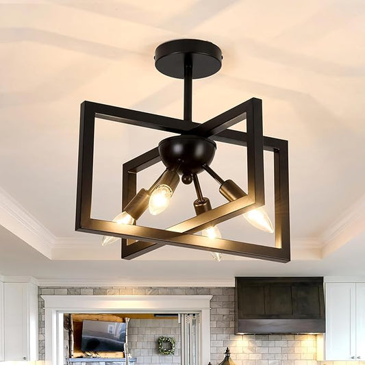 ZGLAOJT 4-Lights Ceiling Light Fixture Modern Black Semi Flush Mount Ceiling Lighting Matte Chandelier for Bedroom Kitchen Foyer Hallway Living Room Farmhouse