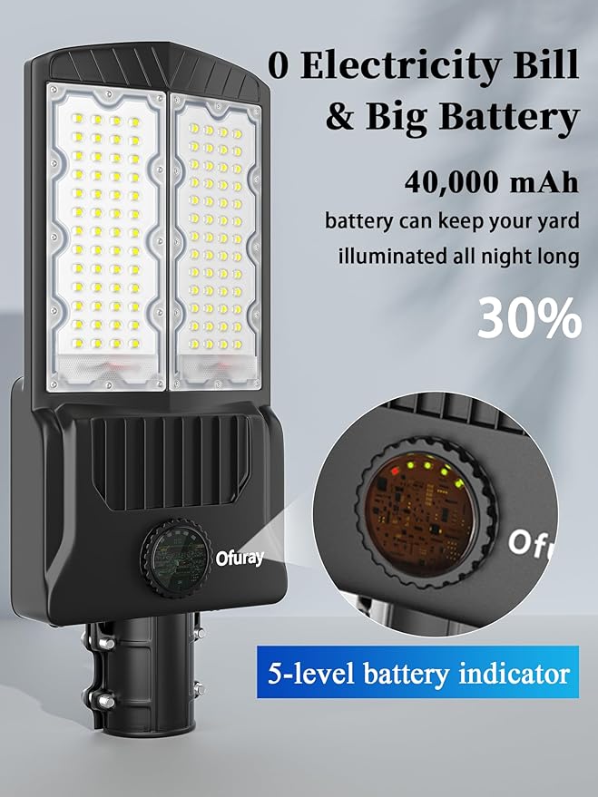 Ofuray OL-9000W Solar Street Lights Outdoor,Parking Lot Lights Commercial Dusk to Dawn up to 520,000Lm,40,000mah Big Power Solar Security Flood Remote Control with Motion Sensor for Street,Yark