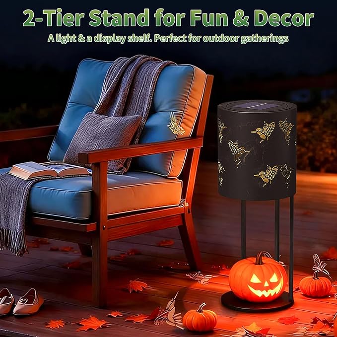 Solar Garden Plant Lights: Outdoor Waterproof Decorative Lamp with Flower Stand, Solar-Powered Yard Patio Outside Floor Decoration Lantern with Hummingbird Pattern for Festival Decor