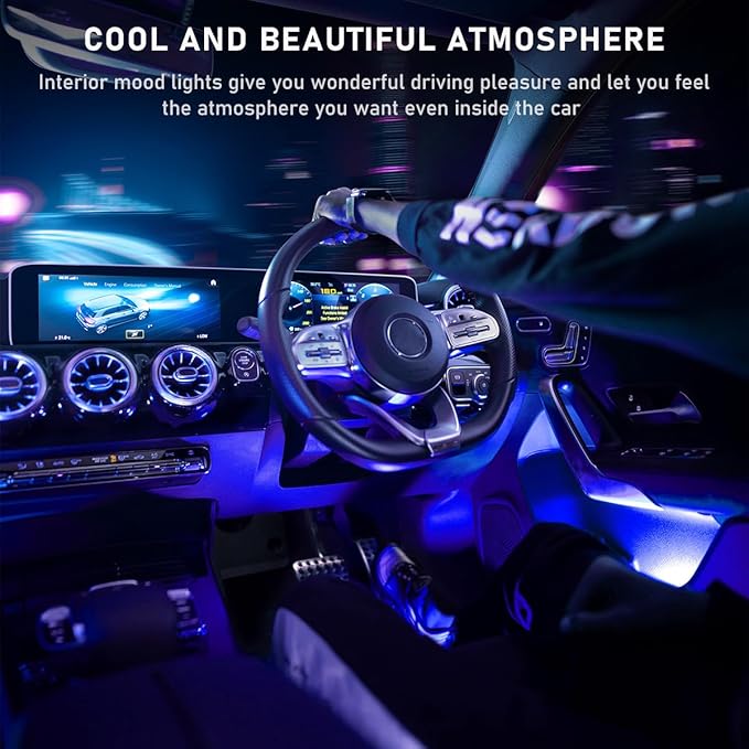 Car LED Strip Light, 48 LED RGB Auto Interior Atmosphere Lights, Cigarette Lighter Under Dash Ambient Night Light, Interior Lamp Lighting Kit (Blue, USB)