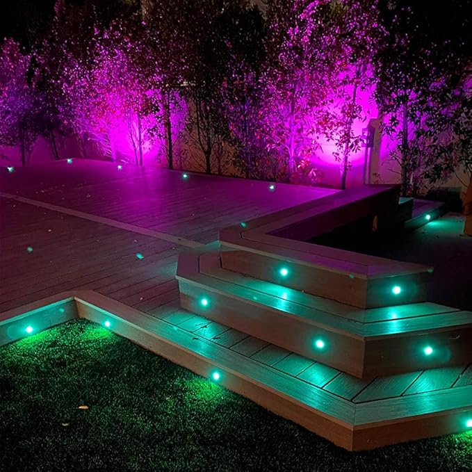 FVTLED Low Voltage Recessed RGBW Deck Light, Φ1.22 RGB & Warm White Stainless Steel Waterproof Outdoor Step Lighting In-ground Landscape Pathway Patio Stair Decor Lamp, Black