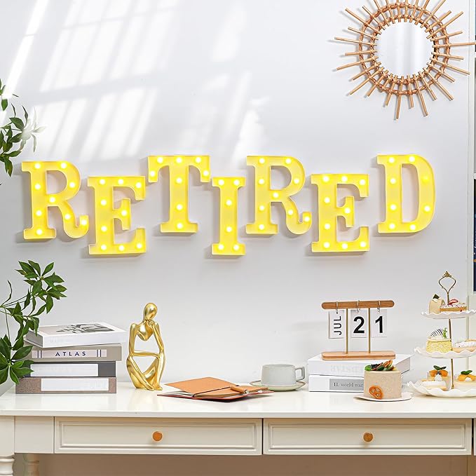 7 Pcs Retired Large LED Letter Sign LED Lights Battery Powered Table Decoration for Happy Retirement Party Decorations