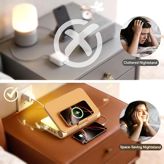 Vivilumens Sunrise Alarm Clock with Wireless Charging Station Bluetooth Speaker Loud for Heavy Sleepers Adults Aesthetic Book Wake Up Light for Bedroom Decor Dimmable Bedside Lamp Tech Birthday Gift