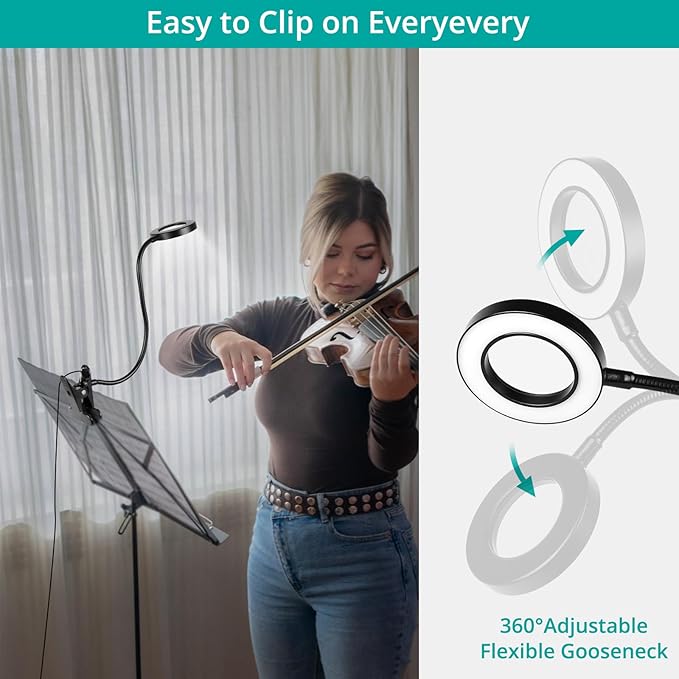 5X Magnifying Glass Desk Clip Light, 10 Brightness, 3 Color Modes, 5V/2A Adapter Included Clamp Light for Reading, Crafting, Close Work (Black)