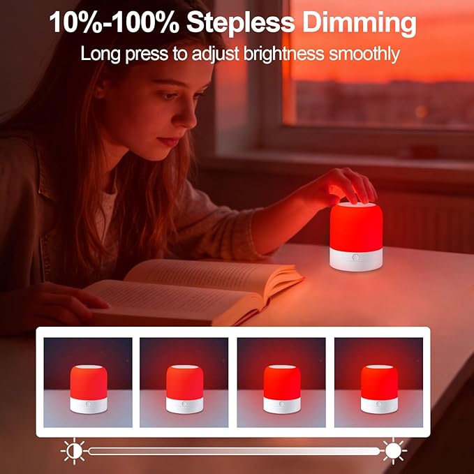 670nm Red Light Night Light Lamp for Sleep - Zero Blue Light, 4 Color Modes Rechargeable Portable & Hangable Design, Dimmable and Auto-Off Timer for Bedroom Nursery Camping