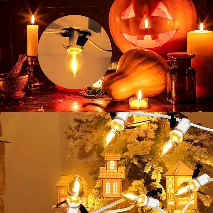 Christmas Village Lights with 5 Led Light Bulb,C7 Cord Clip Lights for Christmas Village Cottages,Pumpkins,Outdoor Atmosphere Decoration.for Blow molds